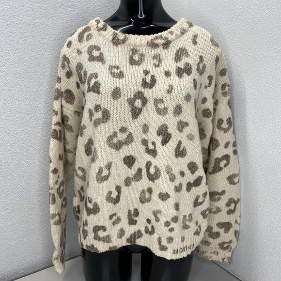 Mother Women's The Jumper Leopard Print Pullover Sweater Beige Size L
